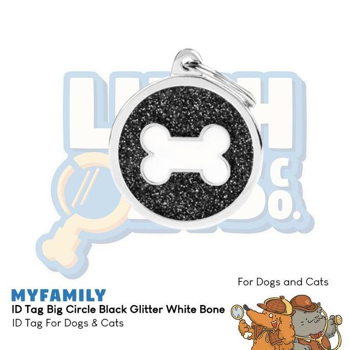 

TERMURAH - MyFamily ID Tag "Big Circle Black Glitter White Bone"|Personalized Tag