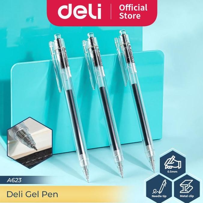 

BEBAS ONGKIR - Deli Pulpen Gel / Gel Pen Neddle tip Black A623 12 PCS