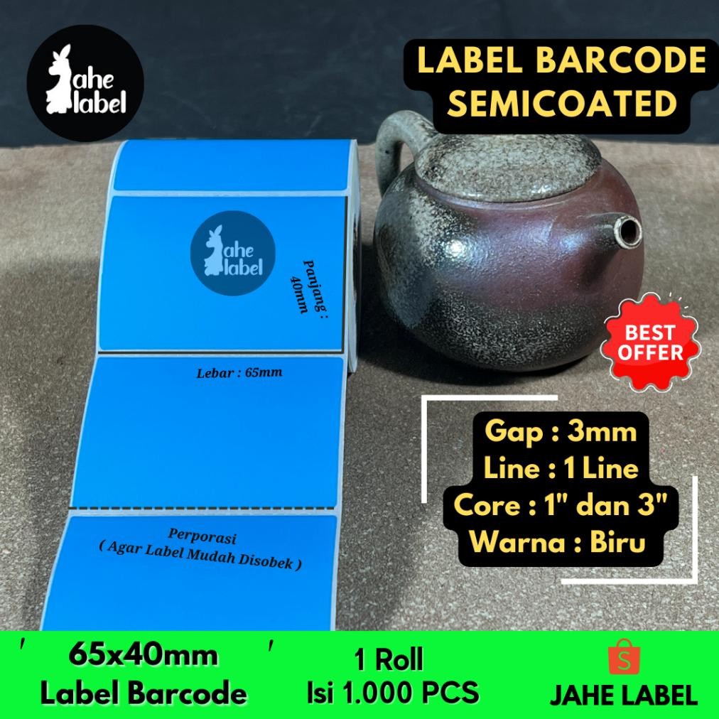 

Readyy!! LABEL BARCODE SEMICOATED BLUE 65X40MM ISI 1000 PCS