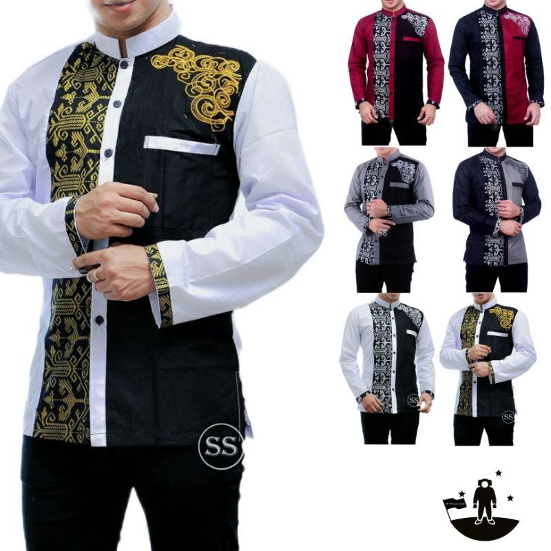 Sg Baju Muslim Pria Modern Motif Batik Kombinasi Bordir