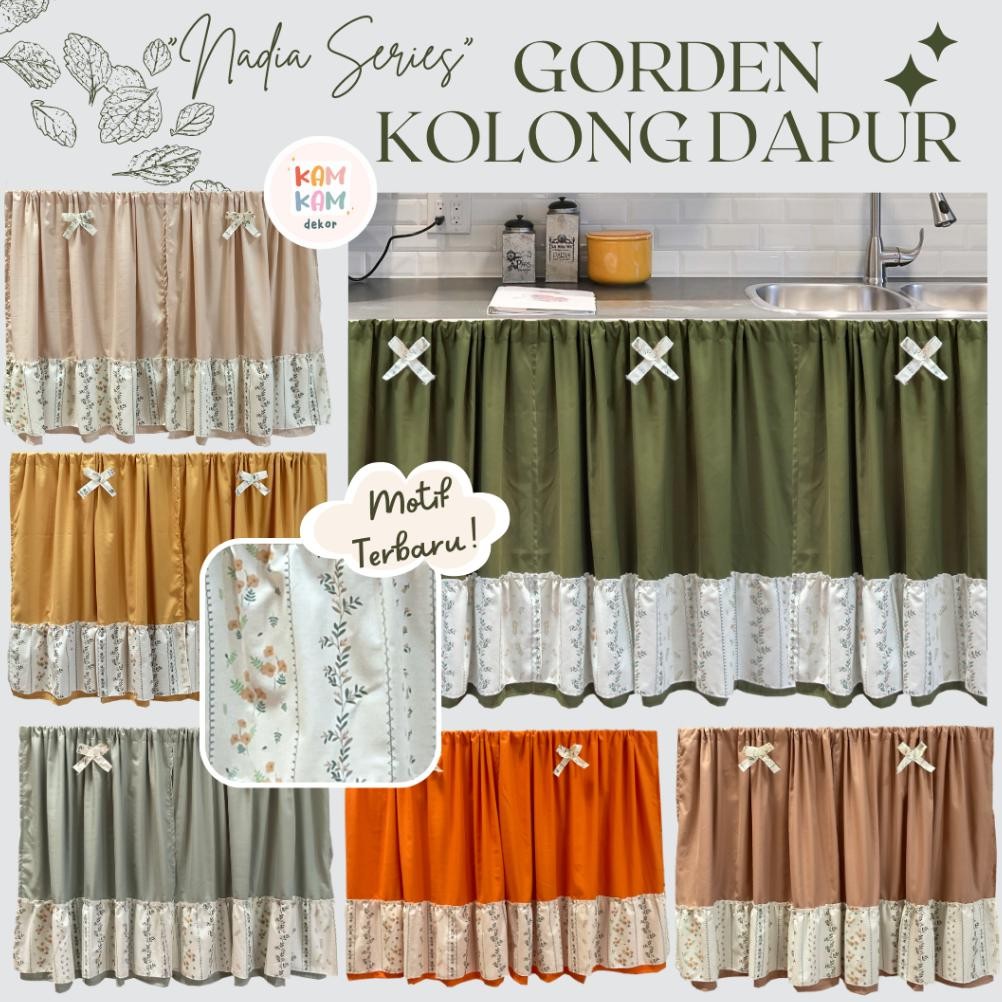 (DISKON TERBARU) Gorden Kolong Dapur Rumbai Bawah Tirai Kolong Dapur Hordeng Hijau Sage Minimalis
