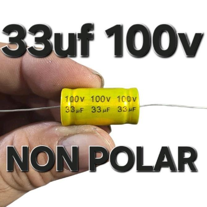 ( 33UF 100V NON POLAR ) KONDENSATOR KAPASITOR ELKO ELCO BIPOLAR TAMPA POLARITAS  33 UF MIKRO MF FARA