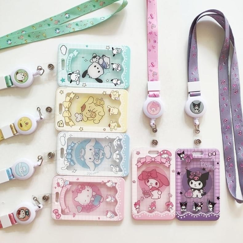 

Readyy!! ID Card Holder Name Tag Lanyard / Kalung Wadah Kartu Identitas Akrilik Badge Reel Cute Sanrio Mascot 5 / Hello Kitty Pompompurin Cinnamoroll Kuromi My Melody Pochacco