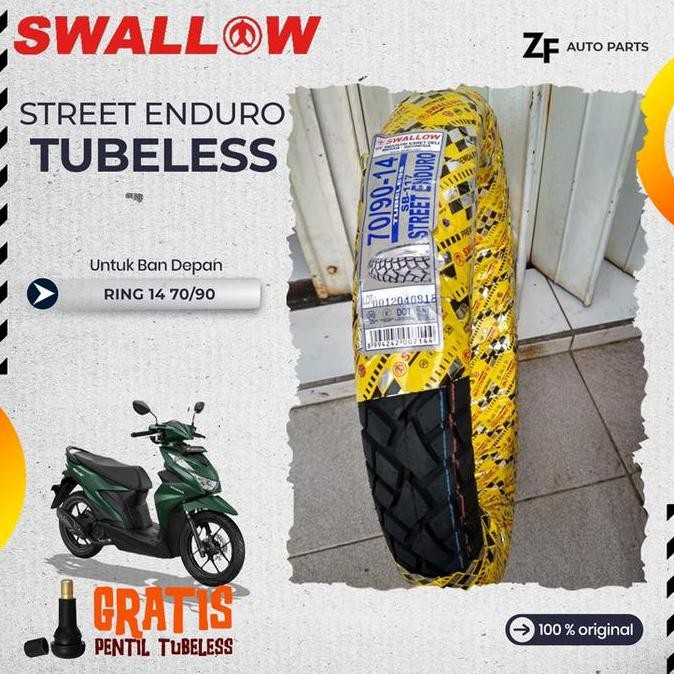 SEPASANG / SATUAN BAN MOTOR MATIC SWALLOW STREET ENDURO Ring 14 TUBELESS DEPAN BELAKANG MIO VARIO BE