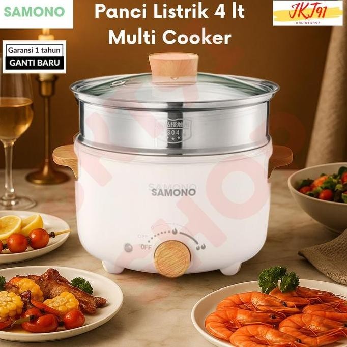 Bst Ready Panci Listrik Samono 4 Liter Teflon Keramik Kukusan Penanak Nasi Stainless Multi Fungsi Ri