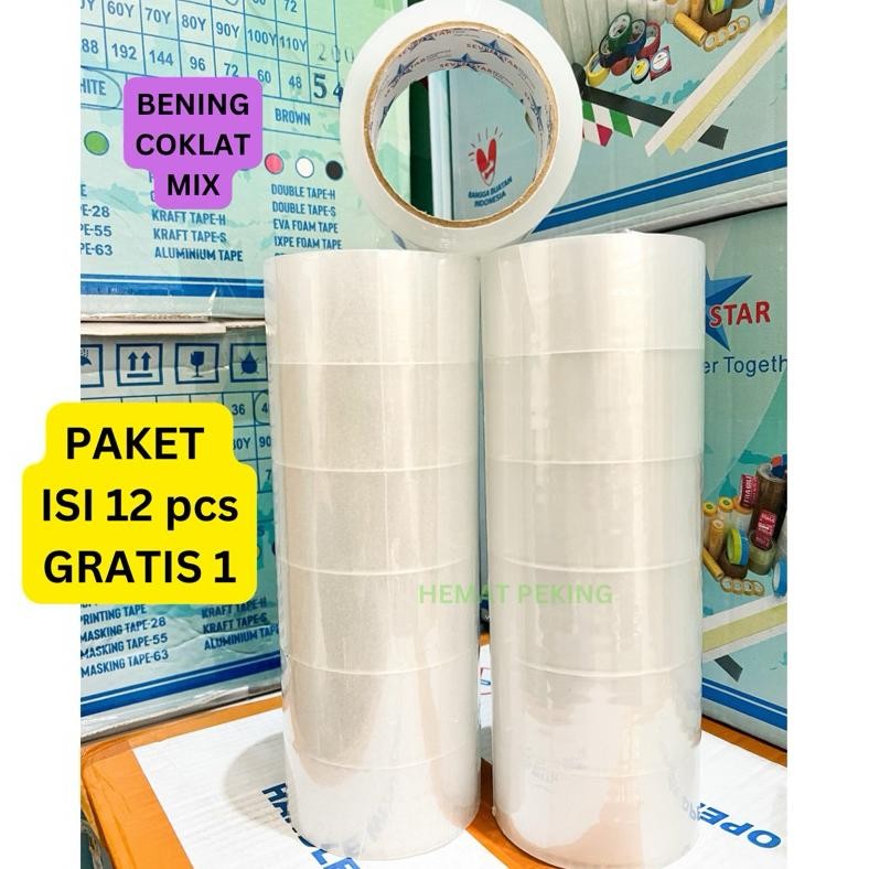 

New Lakban Murah PAKET isi 12 pcs GRATIS 1 Packing 45 mm 90 y ~