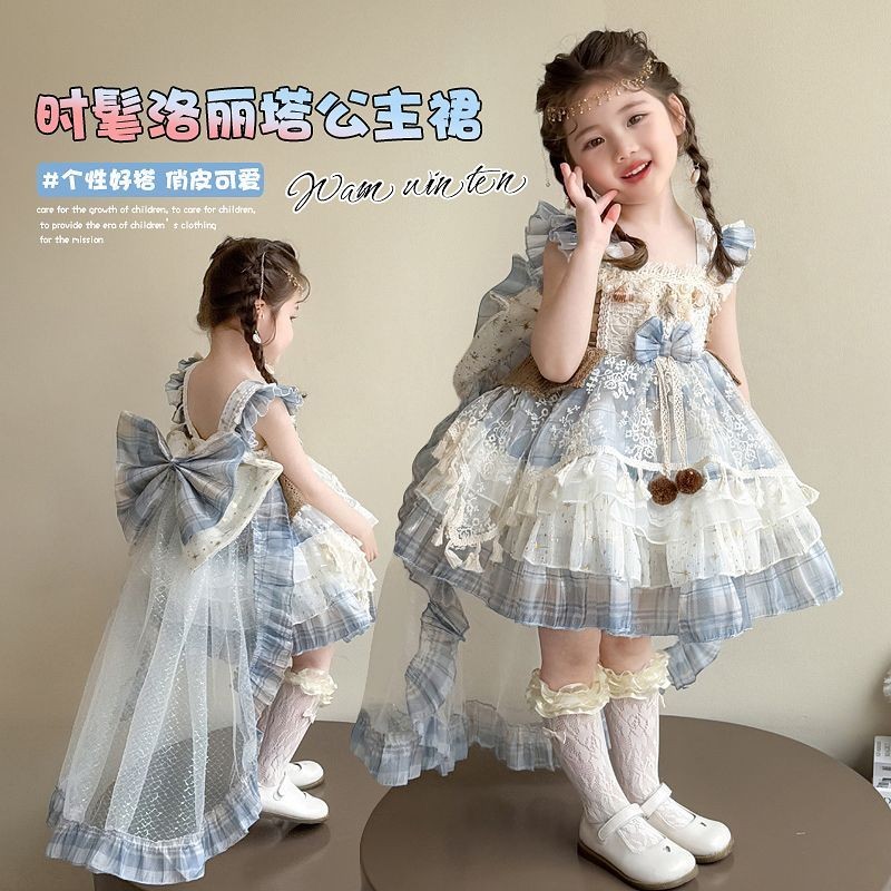 Gaun Anak Perempuan Gaun Musim Panas Fashionable Gaun Putri Lolita Anak Gaun Puff Gauze