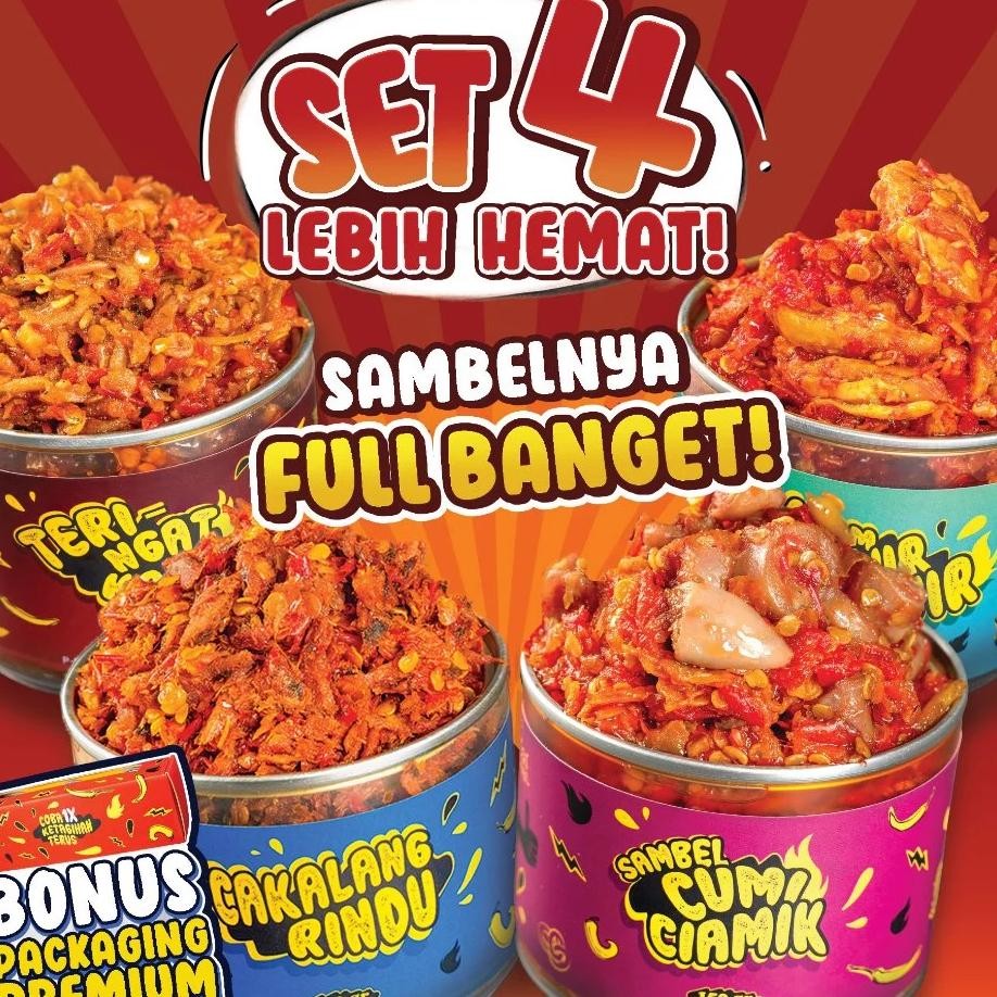 

Eatsambel Paket Hemat 4 Pcs Sambal Cumi Ciamikcakalang Rinduayam Suwirteri 150G