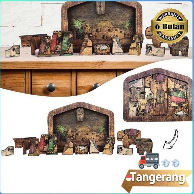 ''Terlaris" Nativity Puzzle Wooden Jesus Puzzles Puzzle Game Kids Desk Figurine Murah