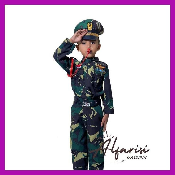 Original Seragam Tni Anak Karnaval Tentara Kostum Tk Pocil/Baju Tni Anak Laki Laki