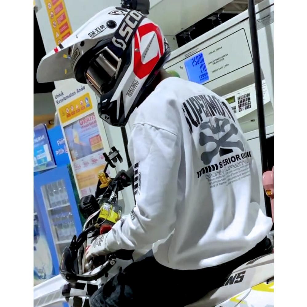 DF399>> Sweater Supermoto Superior Design Simpel Hitam White Black