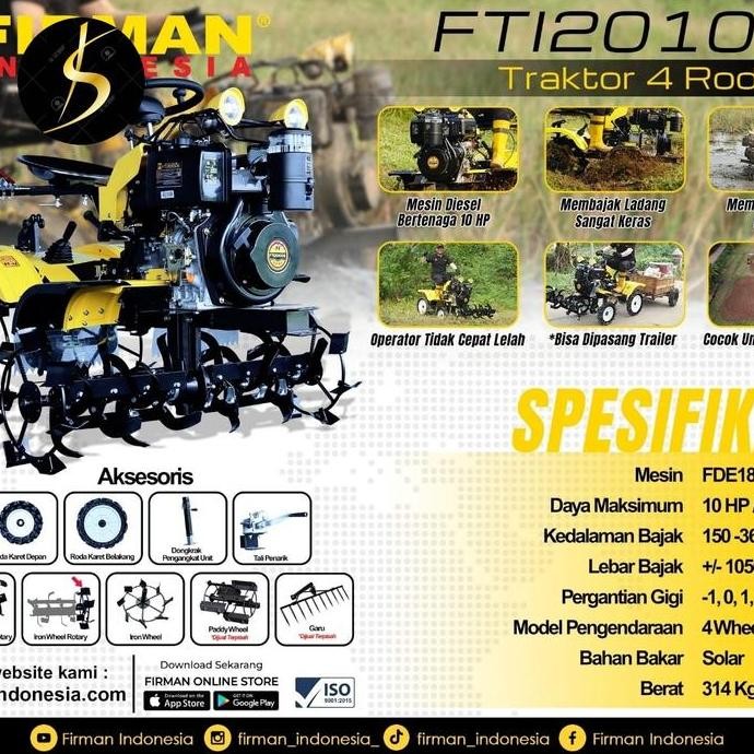 *****] Traktor Firman 4 empat roda FTI2010DE diesel / cultivator mini sawah