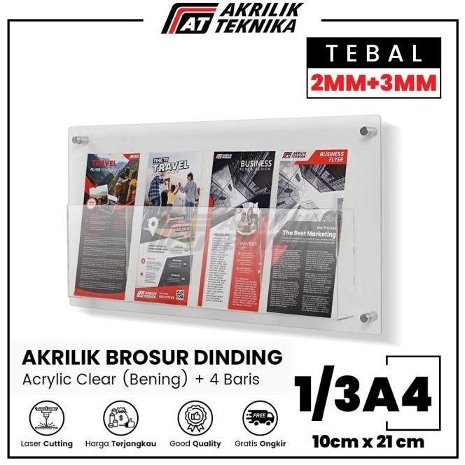 

READY TEMPAT BROSUR DINDING AKRILIK / ACRYLIC FLYER HOLDER - 4 BARIS 1/3 A4