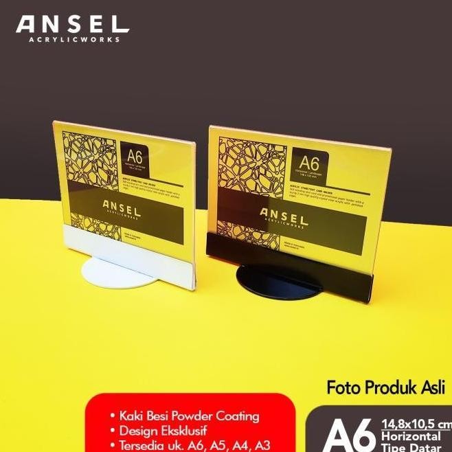 

NEW TENT CARD AKRILIK KAKI BESI / DATAR A6 HORIZONTAL 14,8X10,5 CM