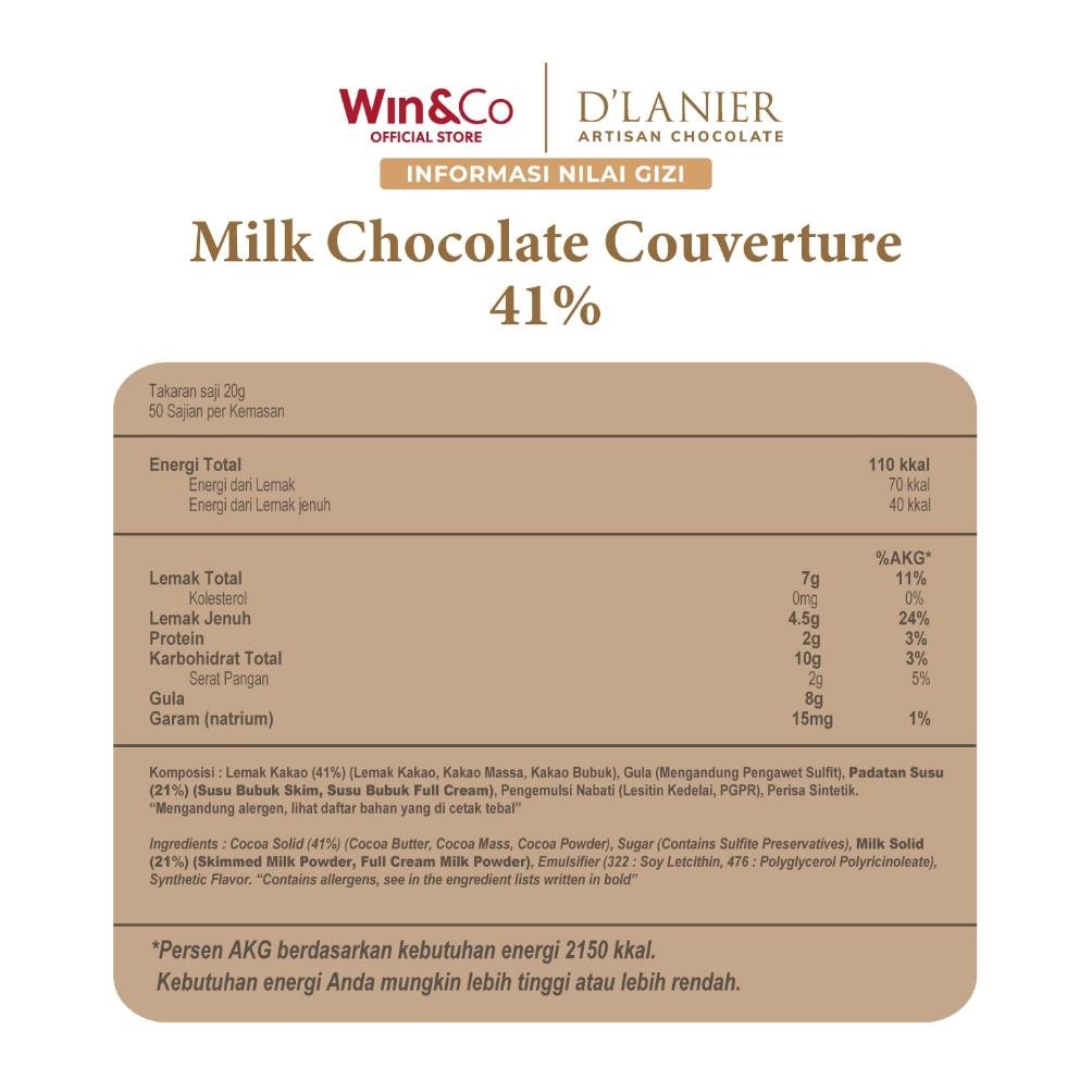 

D'Lanier Milk Chocolate Couverture 41% - 1 kg