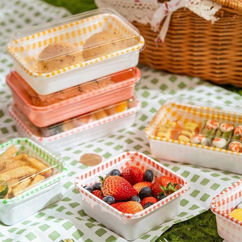 BOX DESSERT KUE MOTIF ukuran 12x12x7 CM KOTAK KOTAK MERAH HIJAU BOX MIKA MAKANAN UKURAN KECIL