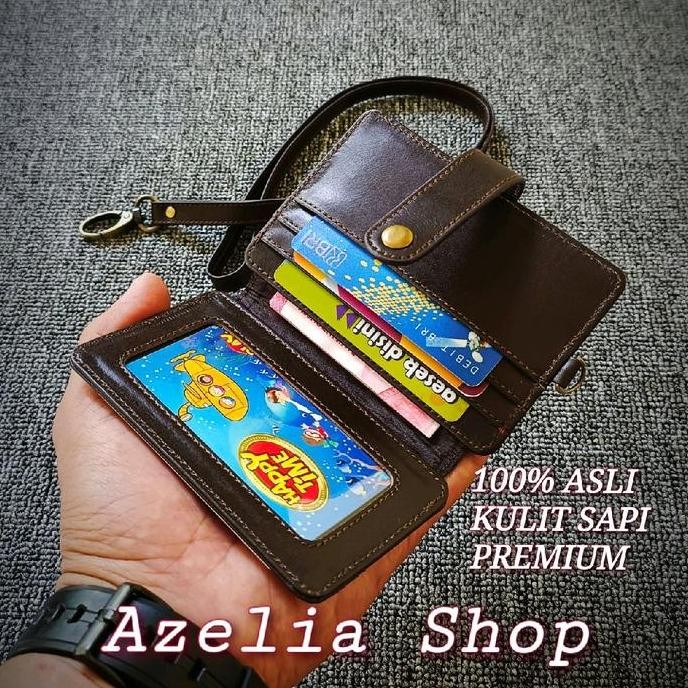 

Card Holder Lanyard Id Card Kulit Sapi Asli-Dompet Kartu-Nametag Tali