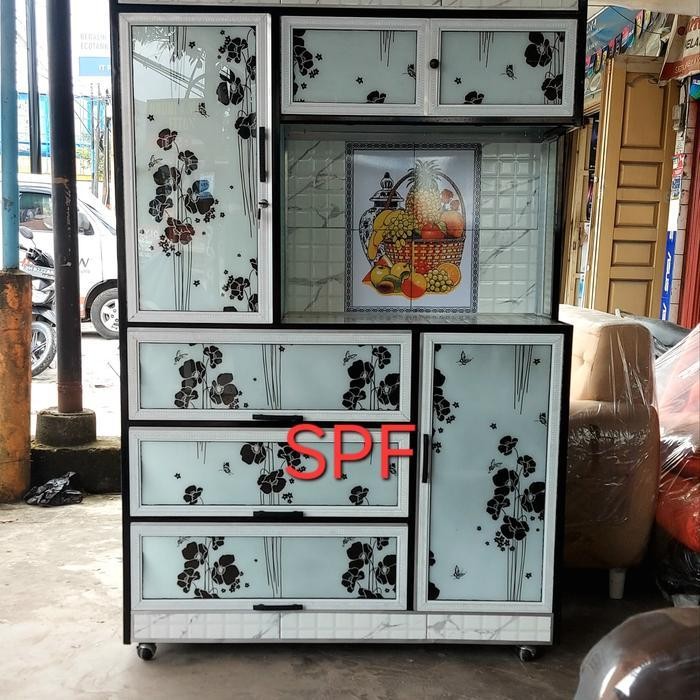Lemari Piring Rak Piring Lemari Dapur Aluminium Kaca