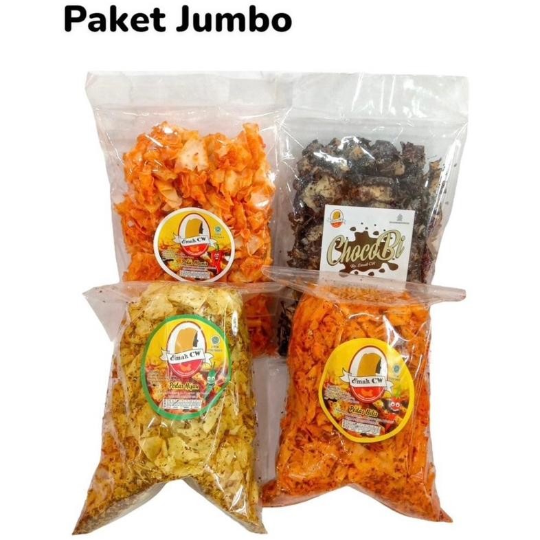 

4 Pcs Paket Keripik Jumbo 500G (Pedas Manis, ChocoBi, Pedas Hijau, Pedas Bilis )