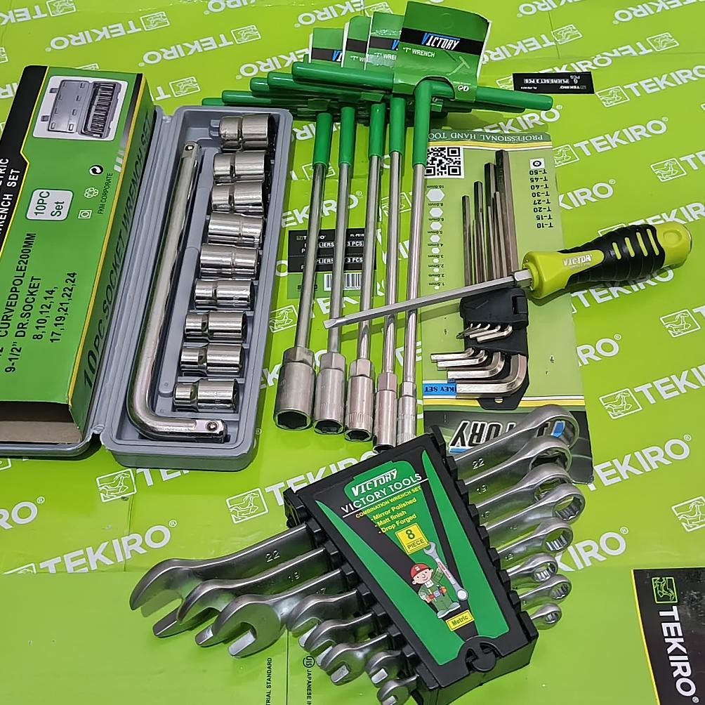 Promo Paket Lengkap Murah / Alat Kunci Motor / Alat Bengkel / Kunci Pas / Sok Shock / Tools Set VICT