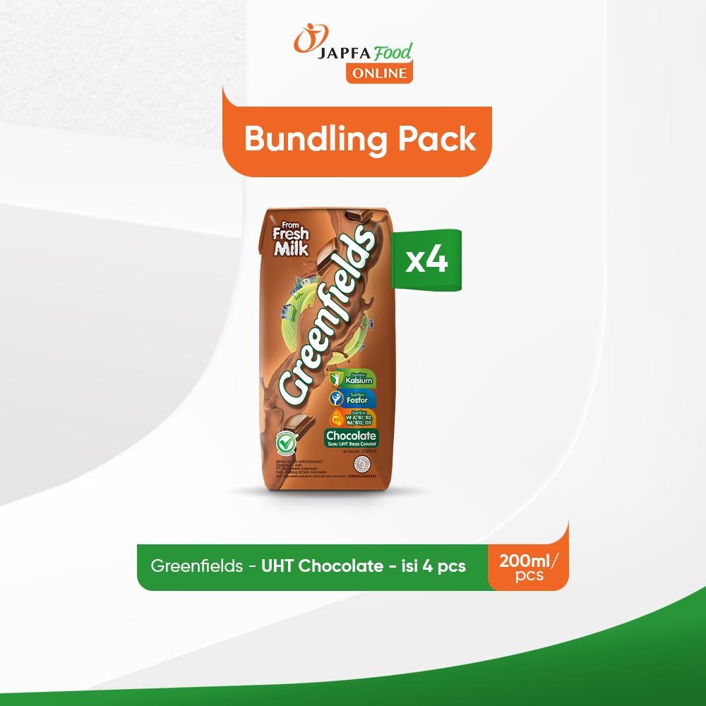 

Greenfields Susu UHT Chocolate 200ml - Isi 4 pcs - 100% Fresh Milk dari Greenfields Farm