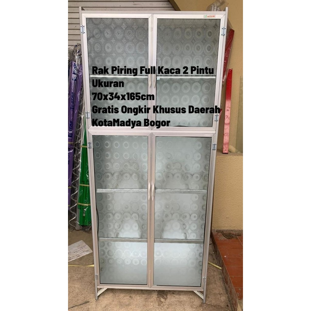 Lemari Rak Piring Kaca 2 Pintu Alumunium (Khusus Bogor-Depok)