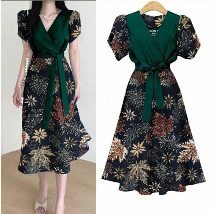 Jcc - Dress Davia Batik / Dress Kasual Wanita / Dres Batik Terbaru / Midi Dress Kekinian