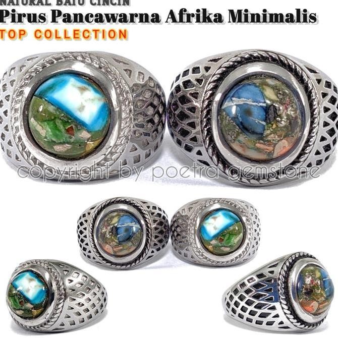Baru Cincin Titanium Batu Akik Natural Pirus Pancawarna Afrika Minimalis
