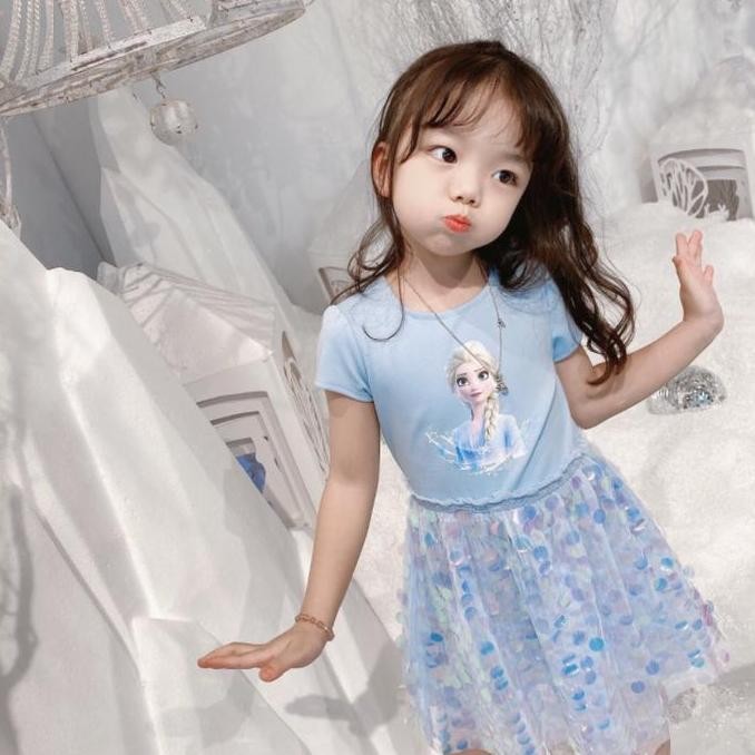 Original.. Baju Dress Anak Princess Frozen Elsa Anna Sequin Sparkle Impor