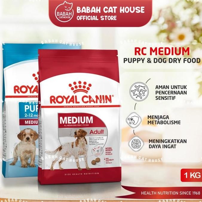 Royal Canin Medium Adult & Puppy 1Kg Rc Dog Dry Food Makanan Anjing Anak Dewasa Kering 1 Kg Untuk An