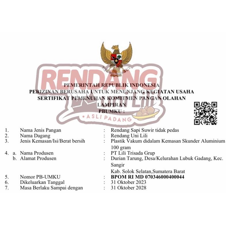 

RENDANG SAPI SUWIR FOR KIDS (TIDAK PEDAS) by Rendang Uni Lili isi 100 gr
