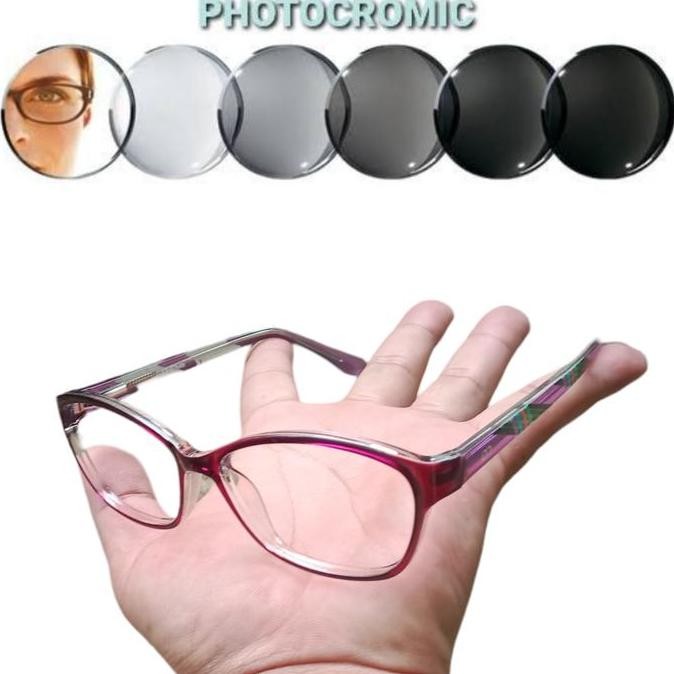 kacamata wanita frame ungu berpegas paket lensa photocromic