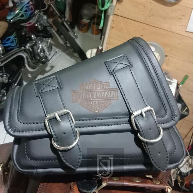 side bag kulit tas motor harley davidson black
