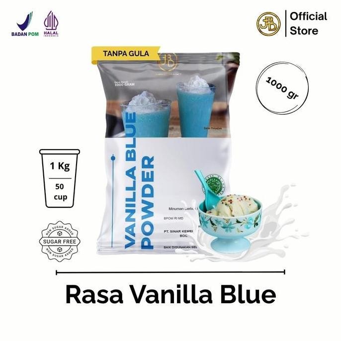 

baru bubuk minuman vanilla blue 1kg - powder drink rasa susu stroberi + cincau red jelly