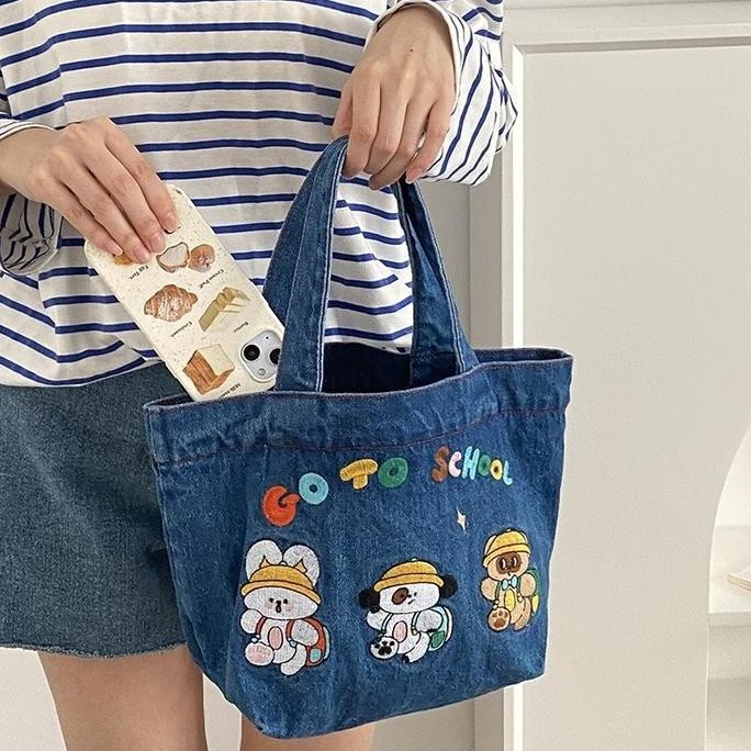 

Baru Tas Tangan Wanita Denim Retro Kartun - Tas Bahu Jinjing Kapasitas Besar Multifungsi