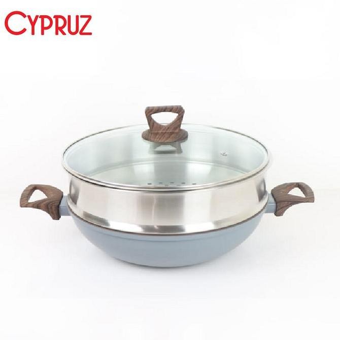 Cypruz Fp-1230 Wok Pan 30 Cm | Kuali Steamer Anti Lengket + Tutup
