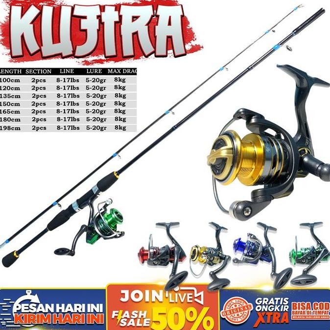 Sepaket Joran Ajiro Kujira Fiber Solid Dan Reel  Atlas Atau Titan 1000