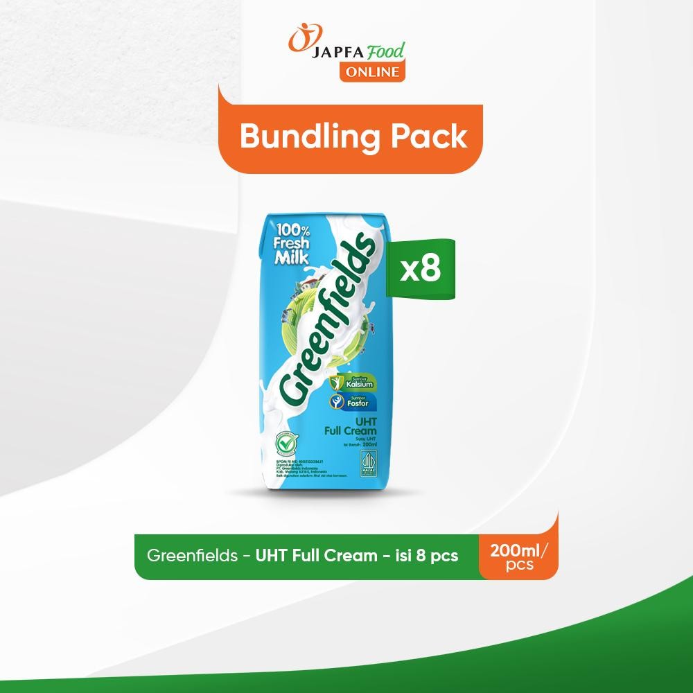 

Greenfields Susu UHT Full Cream 200 ml - isi 8 pcs -100% Fresh Milk dari Greenfields Farm