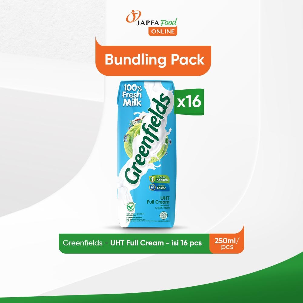 

Greenfields Susu UHT Full Cream 250 ml - isi 16 pcs -100% Fresh Milk dari Greenfields Farm
