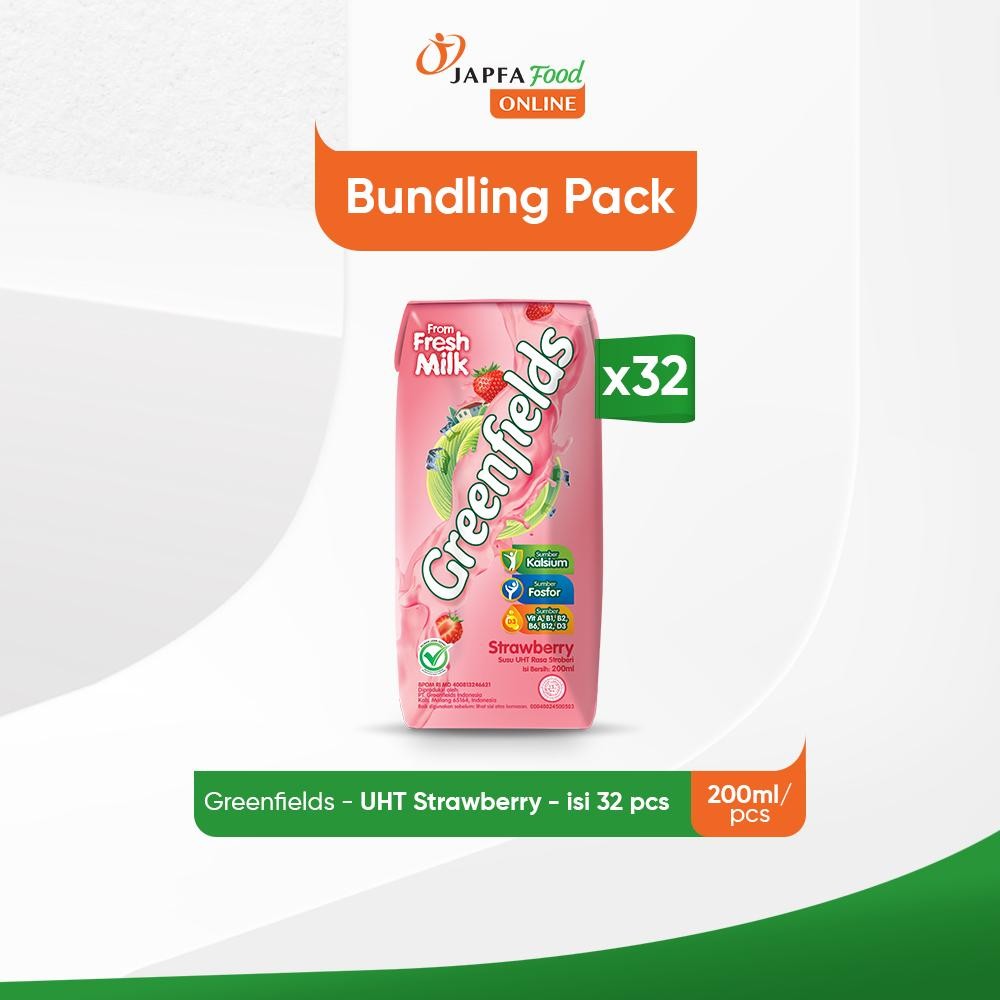 

Greenfields Susu UHT Strawberry 200 ml - isi 32 pcs - 100% Fresh Milk dari Greenfields Farm