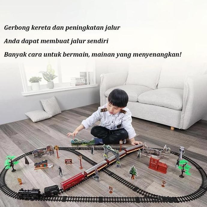 Mainan Kereta ELEKTRIK Klasik edukasi Train Set Laki Laki kereta api rel lokomotif gerbong Anak kado