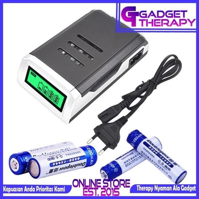 SALE TAFFWARE FAST CHARGER + 4 BATERAI AA AAA DOUBLEPOW RECHARGEABLE