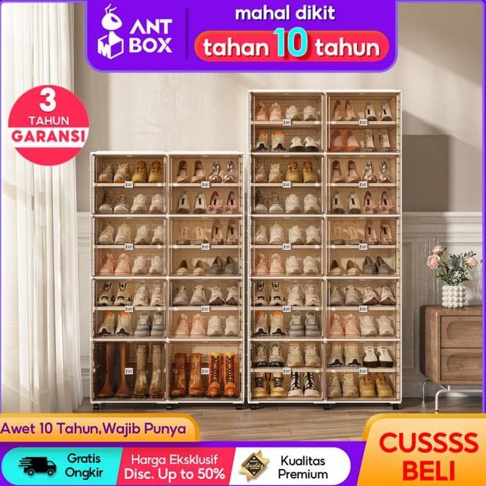 

ANTBOX Kotak Sepatu Transparan Akrilik Tebal untuk Penyimpanan Sepatu Lemari Sepatu Serbaguna Anti Debu dengan Rak Sepatu Plastik PP PET Estetik dan Mudah Dibongkar Pasang untuk Muat Sepatu lipat rak sepatu 10 susun tertutup Storage Box tempat sepatu