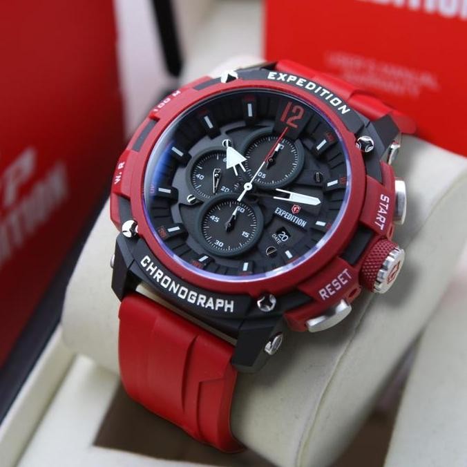 Baru EXPEDITION E 6781 - JAM TANGAN PRIA ORIGINAL CHRONOGRAPH - RED BLACK