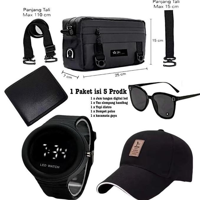 Jam tangan digital dan 4 produk lain nya paket isi produk Jam tangan digital led pria Hitam