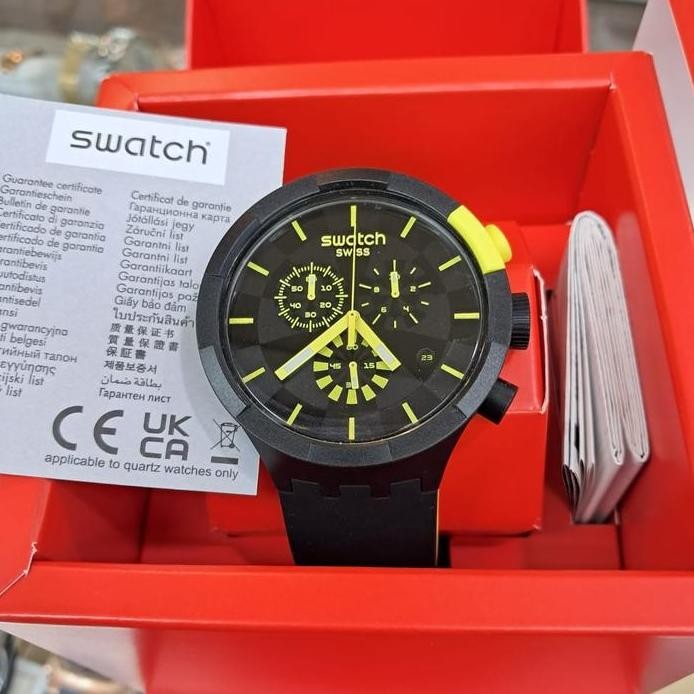 Baru Jam Tangan Pria SWATCH BIG BOLD SB02B403 CHECKPOINT YELLOW Original