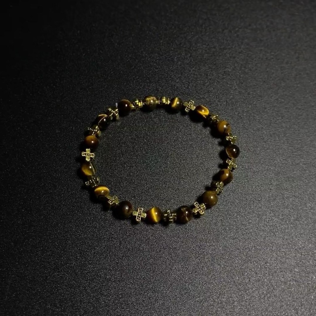 Tiger Eye Stone Cross Bracelet Vintage Distressed Unisex Style​
