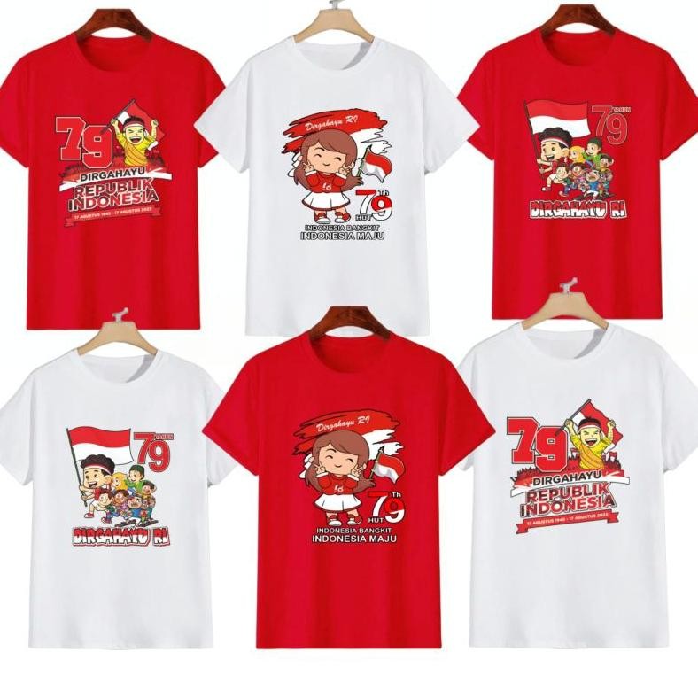 Kaos Lengan Pendek Kemerdekaan Indonesia 17 Agustus Untuk Anak Anak Dan Dewasa/Kaos Agustusan Couple