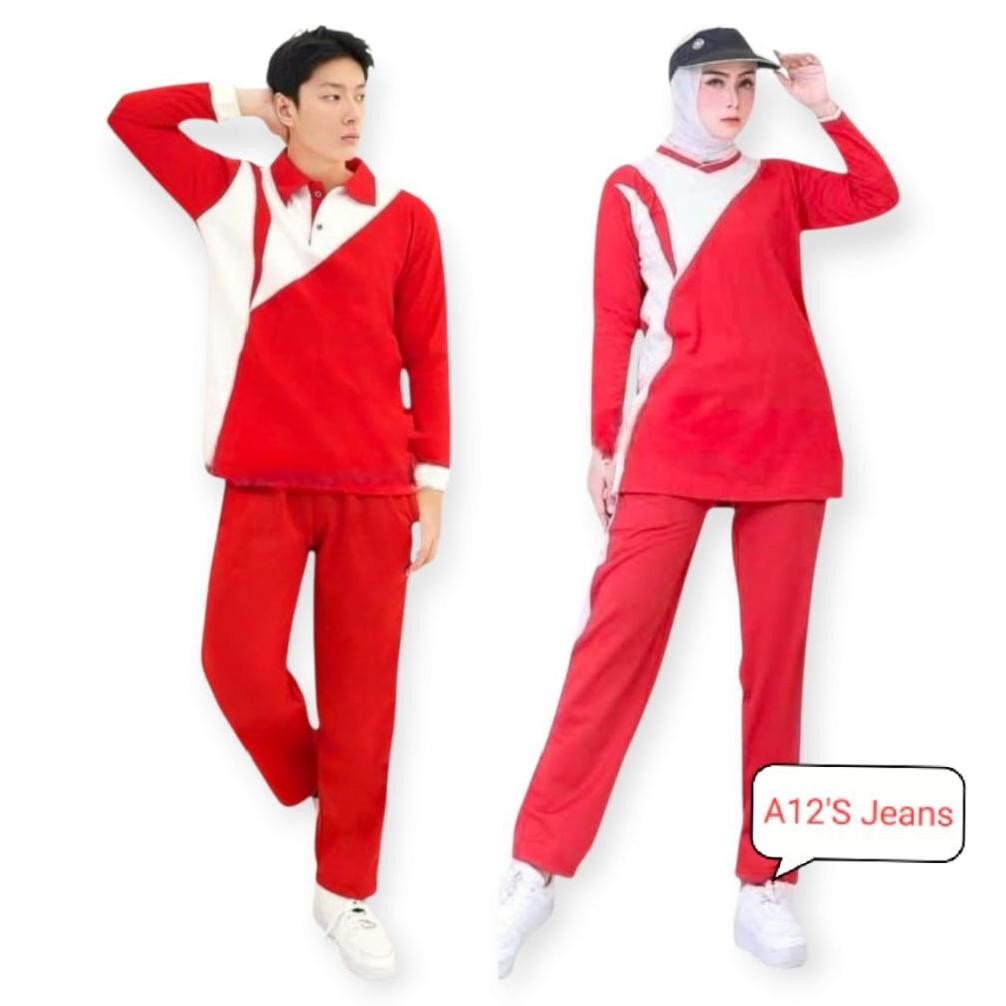 Setelan Baju Olahraga Merah Putih Setelan Baju Senam Merah Putih Untuk Pria Dan Wanita
