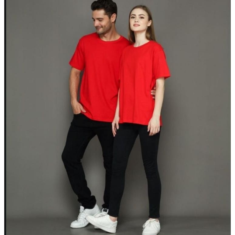 Kaos Polos Semi Cotton Premium Merah Putih Uni Tangan Pendek